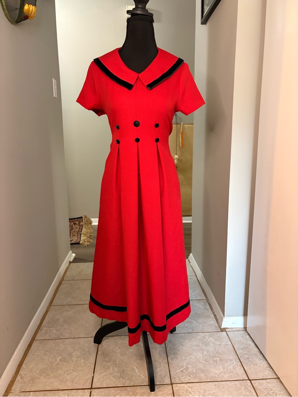 Bonnie Jean Red Dress with Black Trim